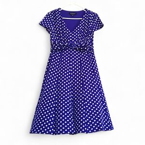Perceptions Blue White Polka Dot Midi Dress Pin Up Date Colorful Flare Belted SM
